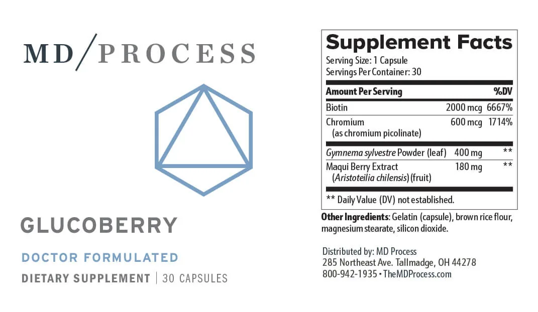 GlucoBerry supplement facts label